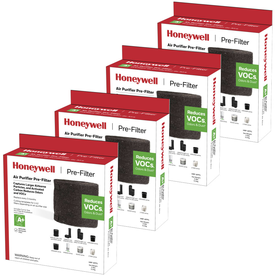 4 Pack Bundle of Honeywell Filter A Household Odor & Gas Reducing Universal Pre-filter, HRF-APP1