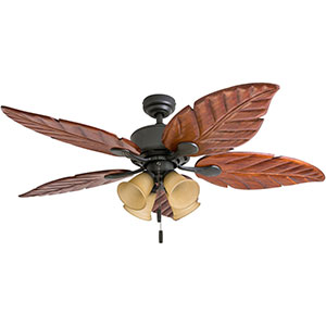 Honeywell Royal Palm 52-Inch Bronze Tropical LED Ceiling Fan with Light, Hand Carved Blades - 50503-03