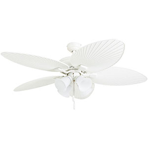 Honeywell Palm Lake 52-Inch White Tropical LED Ceiling Fan with Bowl Light, Palm Leaf Blades - 50509-03